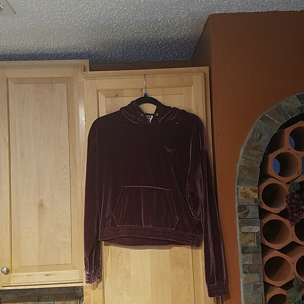 PINK Victoria Secret Velour Velvet Crop Hoodie - Picture 1 of 4